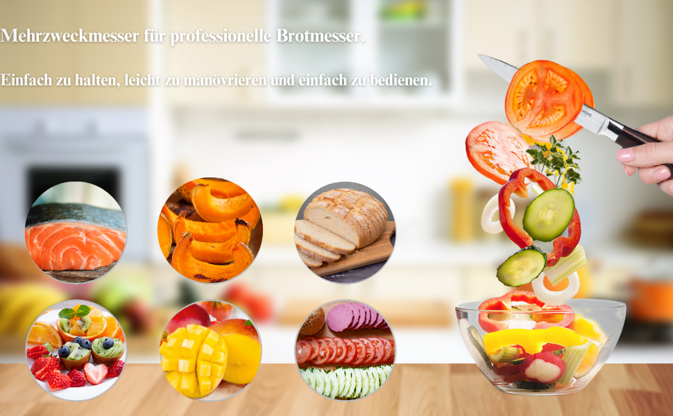 Японський ніж JUANSHI® 13 см - універсальний професійний кухонний ніж з ручкою з пакахвуду, високоякісний вуглецевий нержавіючий сталь, 2024227