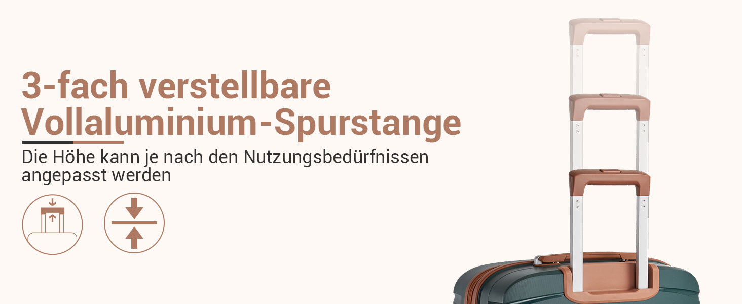 KONO Набір валіз 3 шт: велика, середня, маленька. Валізи з поліпропілену, з TSA замком, 4 колеса, темно-зелений/коричневий.