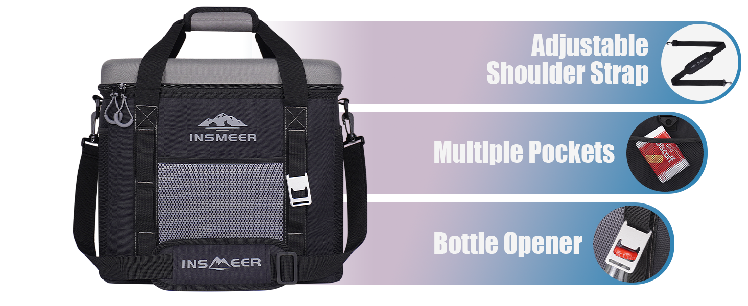 Термосумка INSMEER 40L сіра для кемпінгу, пікніка, пляжу - 60 банок