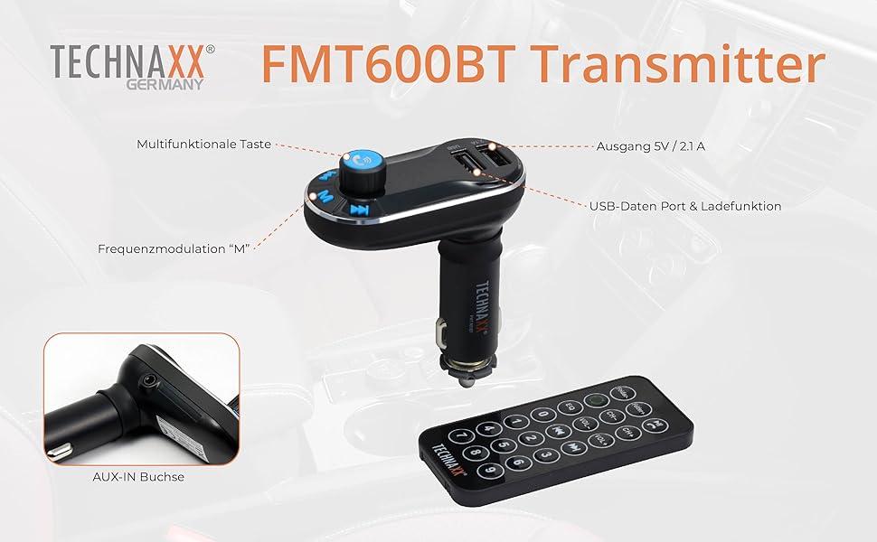 FM-трансмітер Technaxx FMT600BT з Bluetooth, MP3-плеєр, LCD-дисплей