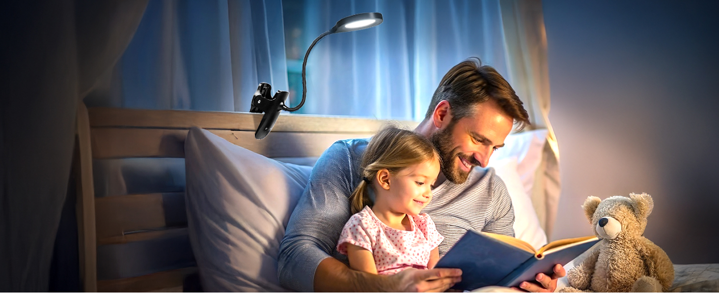 LED лампа для читання Akynite з акумулятором, 5 кольорів та 5 рівнів яскравості, кріпиться на ліжко, дитячий столик, чорна