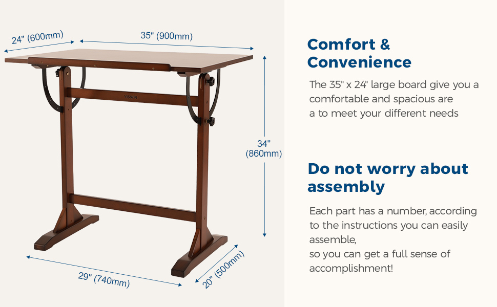 VISWIN Adjustable Drawing Table - Large Wooden Art Table for Artists - Height & Angle Adjustable, Solid Pine Wood, Studio Easel Table for Painting & Drawing