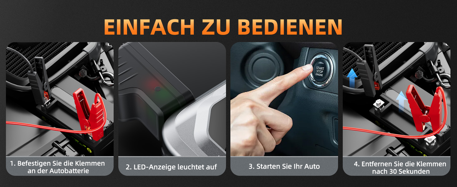 Powerbank Starthilfe 6000A з компресором 150PSI: портативний пусковий пристрій для авто/мото (бензин, 10.0L дизель) з LED ліхтариком QC3.0, срібний