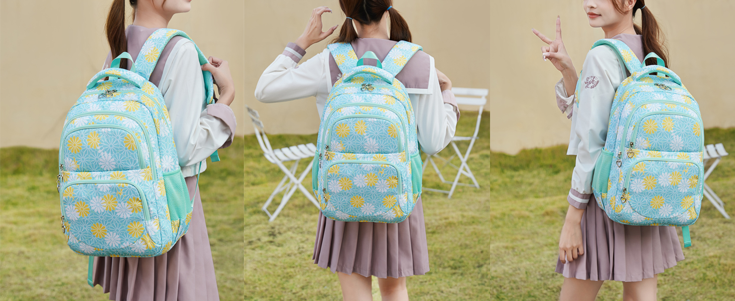 Шкільний рюкзак ZHIERNA для дівчаток-підлітків: набір з ланч-боксом та пеналом, блакитний