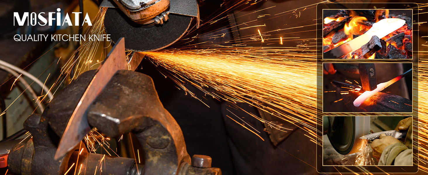 Ніж кухарський MOSFiATA Damast 8 дюймів - Японський ніж з дамаської сталі, з чохлом, захистом для пальців та подарунковою упаковкою