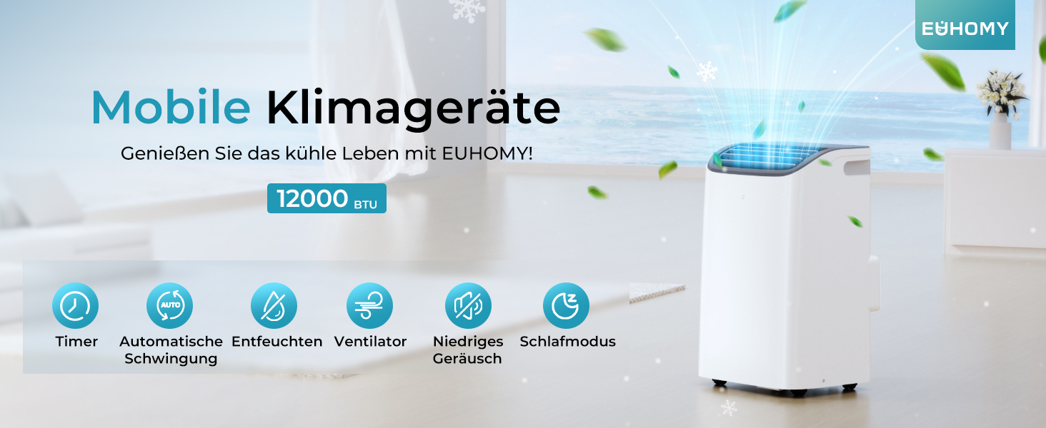 Мобільний кондиціонер 9000 BTU з вихідним шлангом | 4-в-1 | Тиха робота <48 dB | Digital display + пульт | Комплект для встановлення у вікно | Таймер 24h | Для приміщень до 25 м² (12000 BTU)