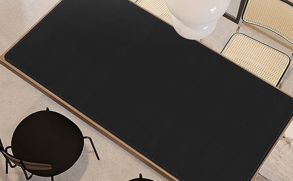 Підкладка для столу Vyaaa з екошкіри та корку, 120x80 см, чорна - килимок для миші та ноутбука для офісу та дому