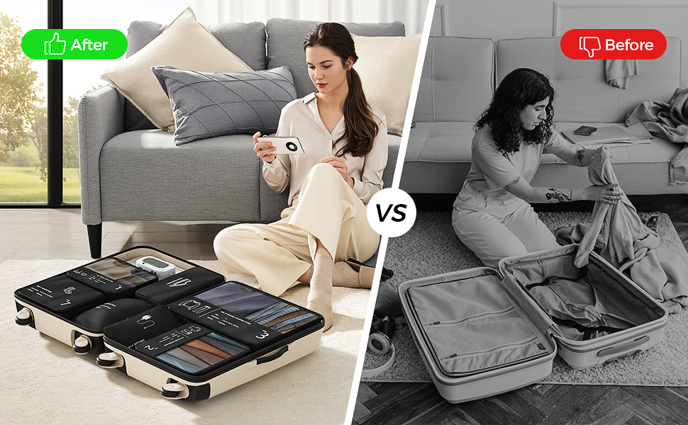 Органайзер для валізи Yomisee, набір 7 шт. - комплект кубиків для пакування, туристичні сумки для одягу, чорний