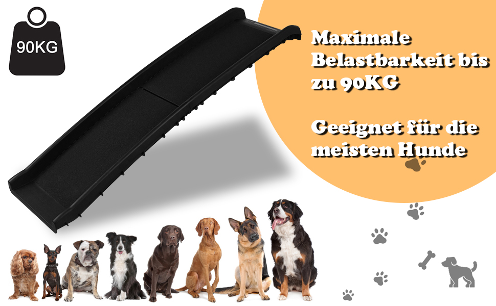 Рампа для собак UISEBRT, складана, для багажника авто, до 90 кг, 156 x 40 см, чорна