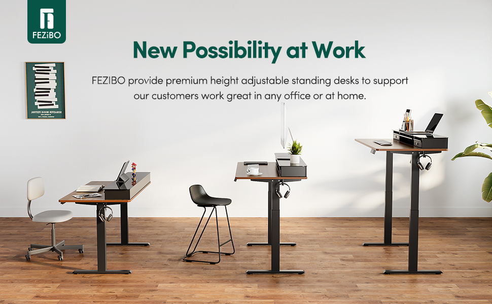 FEZIBO Electric Standing Desk with 2 Drawers - 140x60cm Adjustable Height Desk with Memory Control, Anti-Collision System, Light Brown Home Office Desk