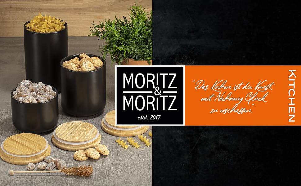 Набір банок Moritz & Moritz чорний, 3 шт (400, 600, 900 мл), керамічні з бамбуковою кришкою, для зберігання продуктів, підписувані кексниці