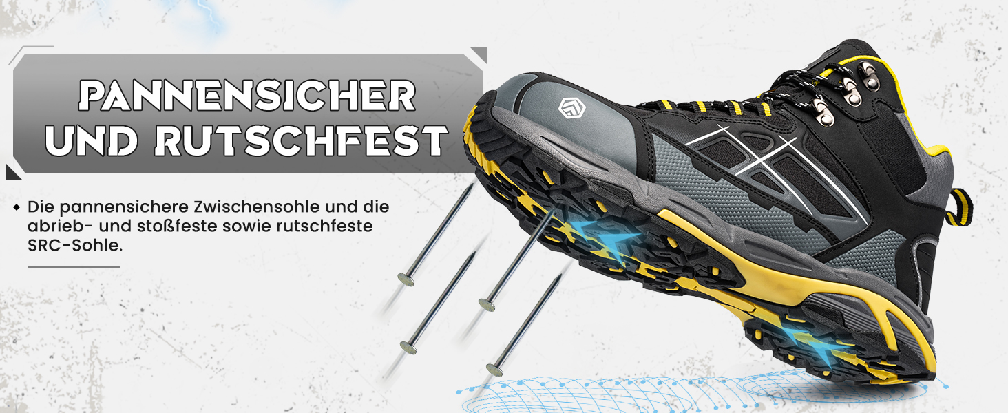 Черевики безпеки LARNMERN для чоловіків та жінок, SRC, антистатичні, з металевим носком, захист від проколів, легкі, комфортні, дихаючі, 49 EU, чорний