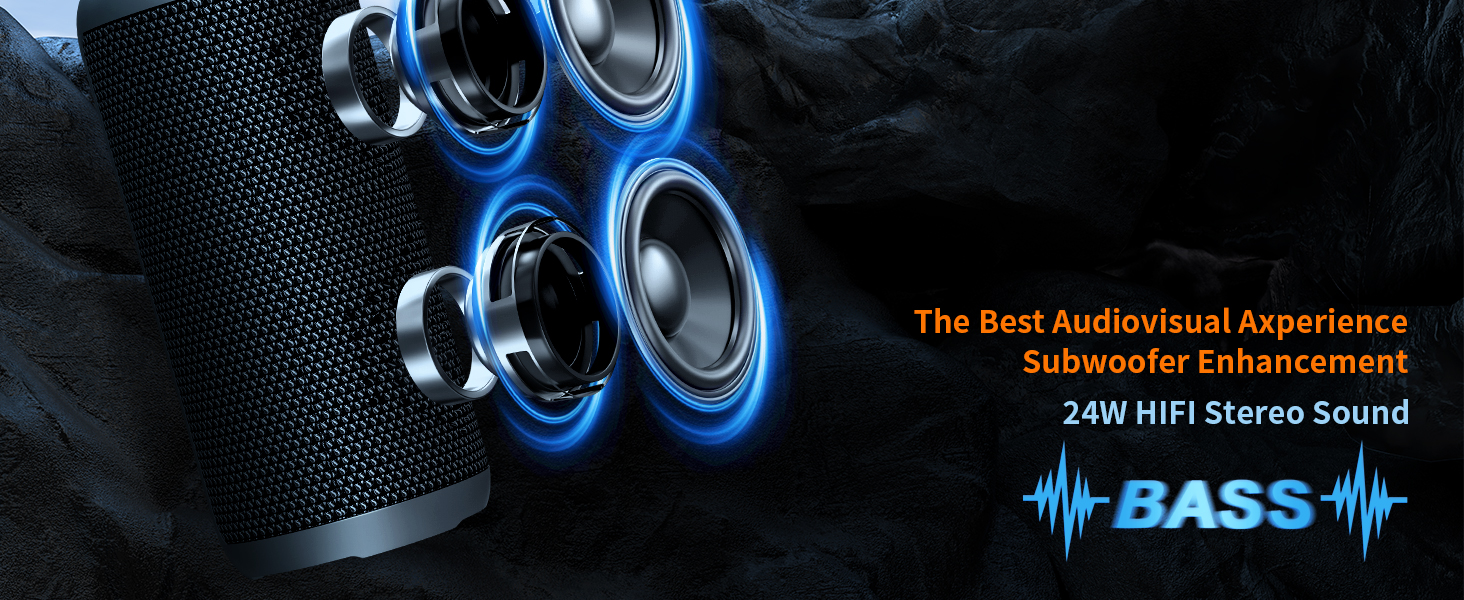 Портативна Bluetooth колонка Ortizan з RGB підсвічуванням, IPX7, 30 годин роботи, Bass Boost, TWS, AUX, TF картка, мікрофон (чорний)