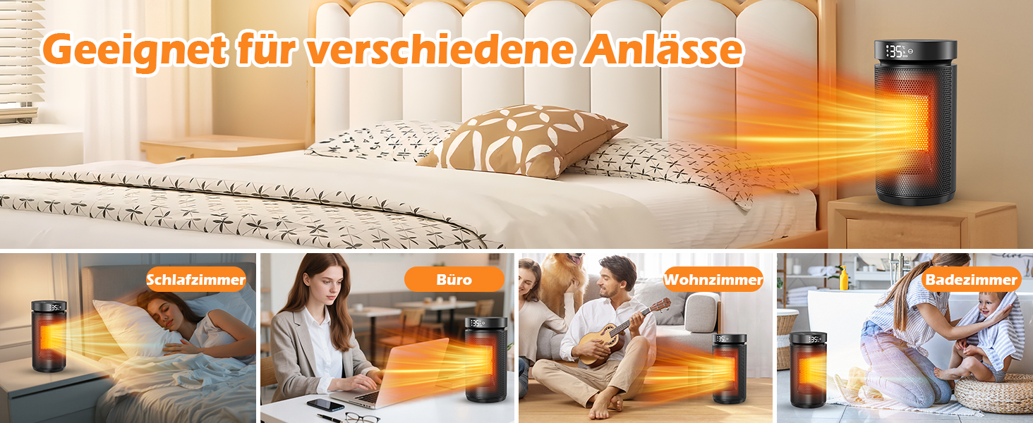 Електричний обігрівач PTC керамічний 2200W з пультом дистанційного керування, 4 режими, таймер 12H, термостат, ECO-режим, осциляція 70°, захист від перегріву та перекидання, для дому та офісу (чорний, 27см)