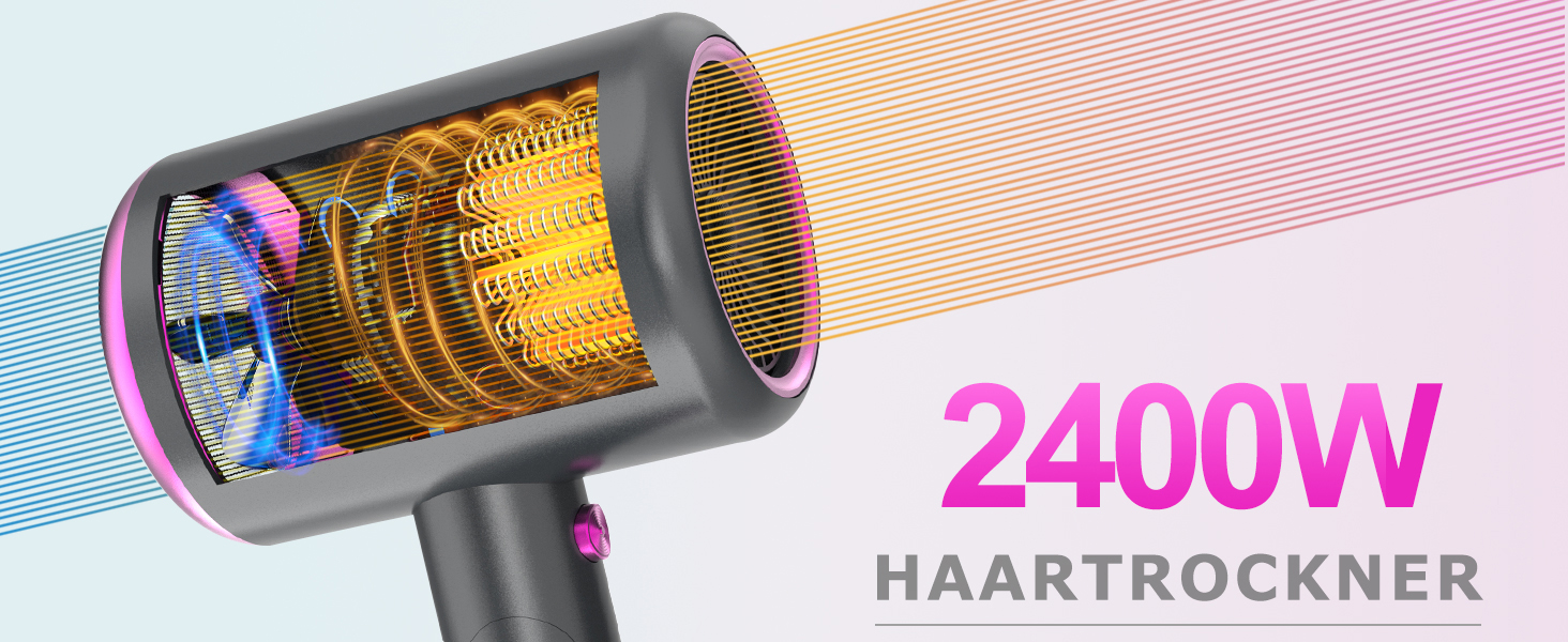 Іонний фен для волосся 2400W з дифузором та насадками для стайлінгу, складаний дорожній фен з контролем температури, сірий
