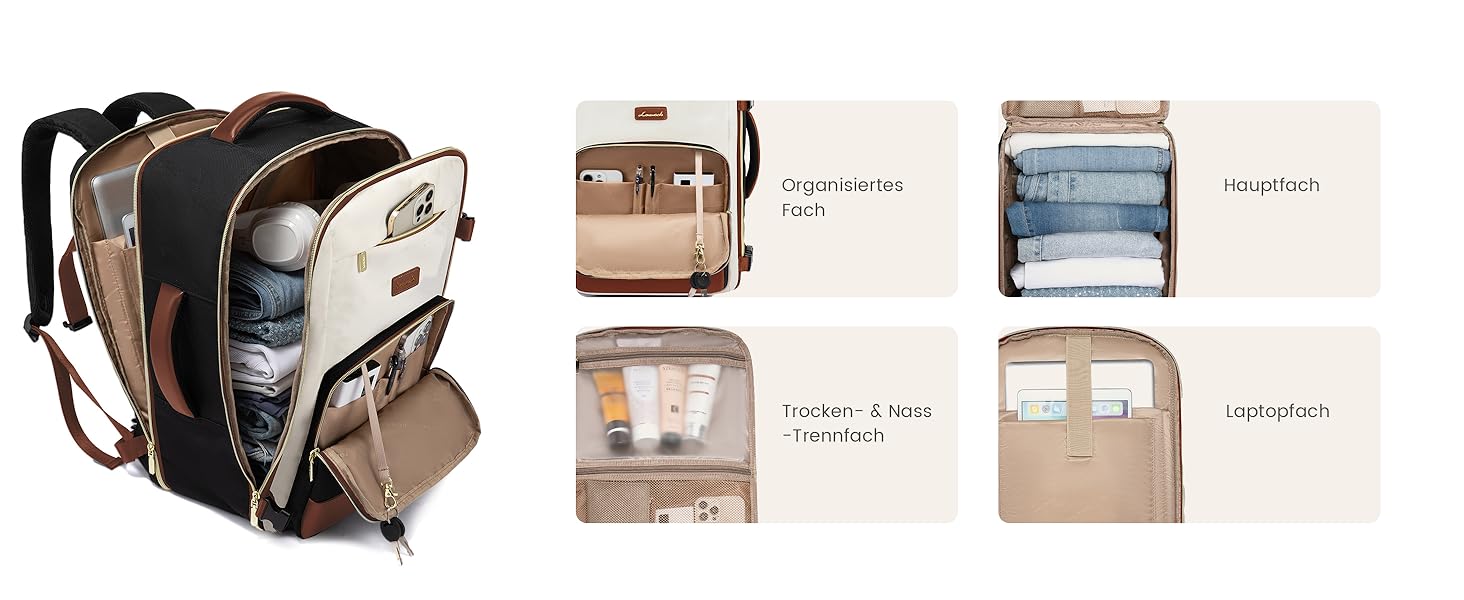 LOVEVOOK Рюкзак ручної поклажі, 40L, для подорожей та бізнесу, чорний