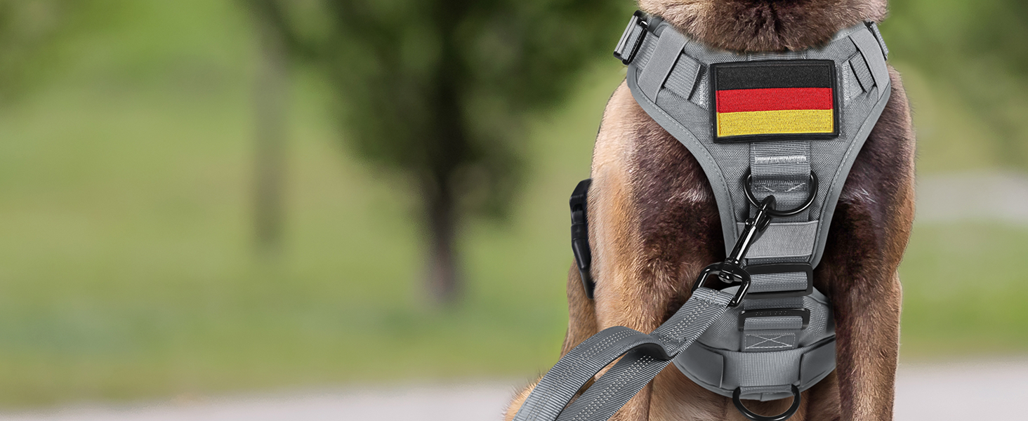 Шлейка для собак Rabbitgoo для великих собак без натягу, тактична, з MOLLE, металеві пряжки, дихаюча, військова, регульована, з підкладкою, L (1 шт., сіра)