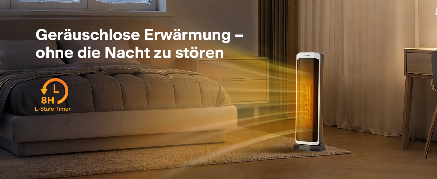 Електричний обігрівач PELONIS 2000W з пульт, 3S Швидкий нагрів, ECO режим, 75° коливання, термостат (5-35°C), таймер 8h, тиха керамічна панель, білий, 59см