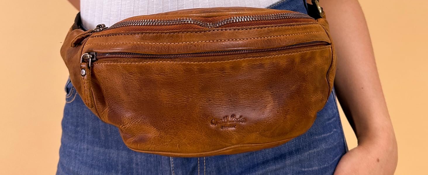 Чоловіча/жіноча поясна сумка Gusti Leather Spencer I з натуральної шкіри, регульований ремінь (колір: коричневий)