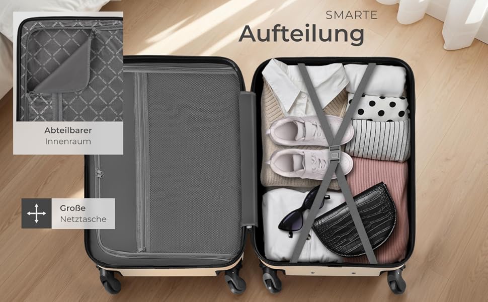 Набір валіз Tectake® 4 шт. з TSA замком, жорсткий корпус, набір валіз-роликів, ABS, 4 колеса, поворот на 360°, телескопічна ручка - зелений (шампань)