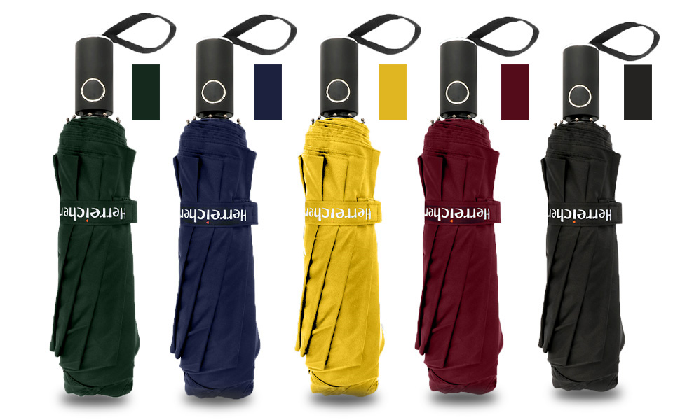 Чорний парасолька Herreicher туристичний автоматичний штормостійкий з алюмінієвим каркасом, компактний, 102 см, 10 спиць, для чоловіків/жінок/дітей/літніх людей