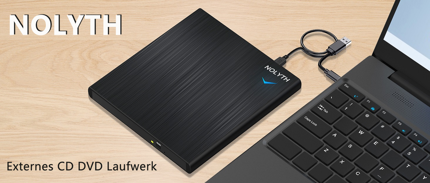 Зовнішній CD/DVD привід для ноутбука USB-C та USB: портативний DVD-плеєр та записувач для Mac, MacBook, Windows