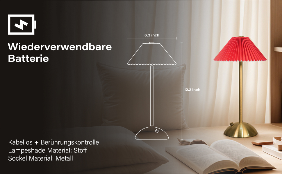 Світлодіодна настільна лампа бездротова з димером, 3 режими кольору, акумуляторна, металева. Для ресторану, спальні, читання (Червона)