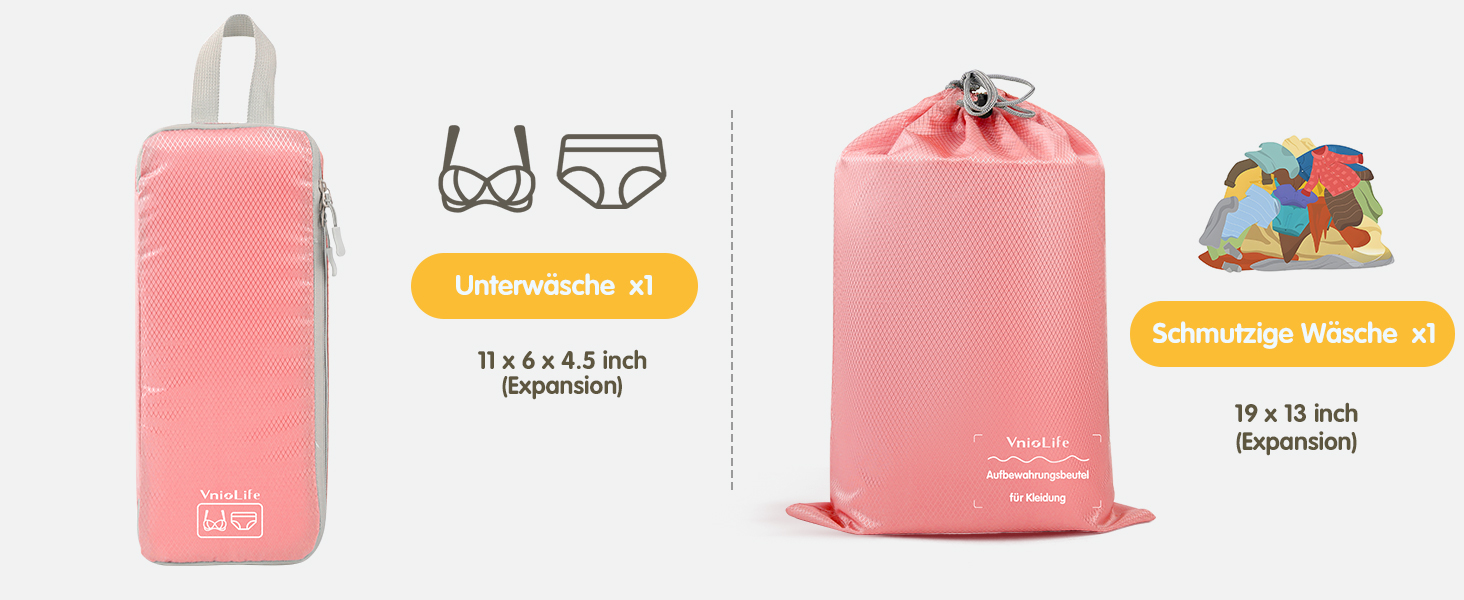 Набір кубиків-органайзерів для валізи VnioLife (8 шт.) - компресійні, для подорожей, блакитний/рожевий