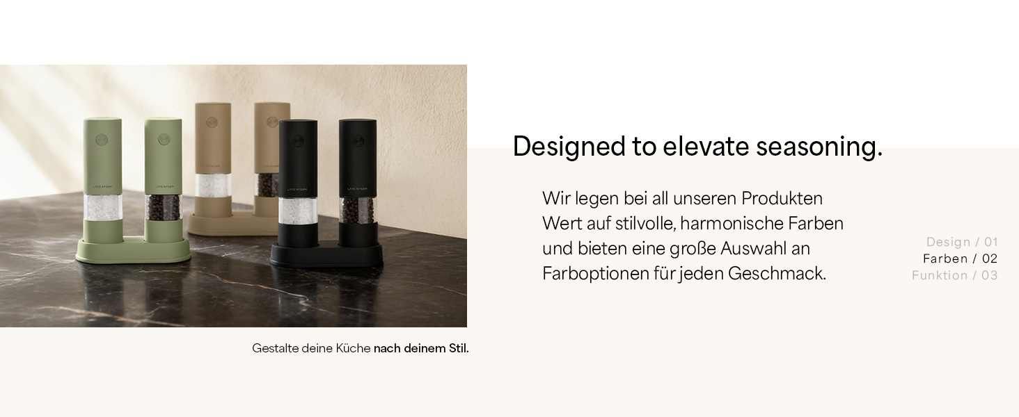 Електричні млини для солі та перцю LARS NYSØM (2 шт.) з регульованим керамічним подрібнювачем, працюють від AAA батарейок, сірий колір