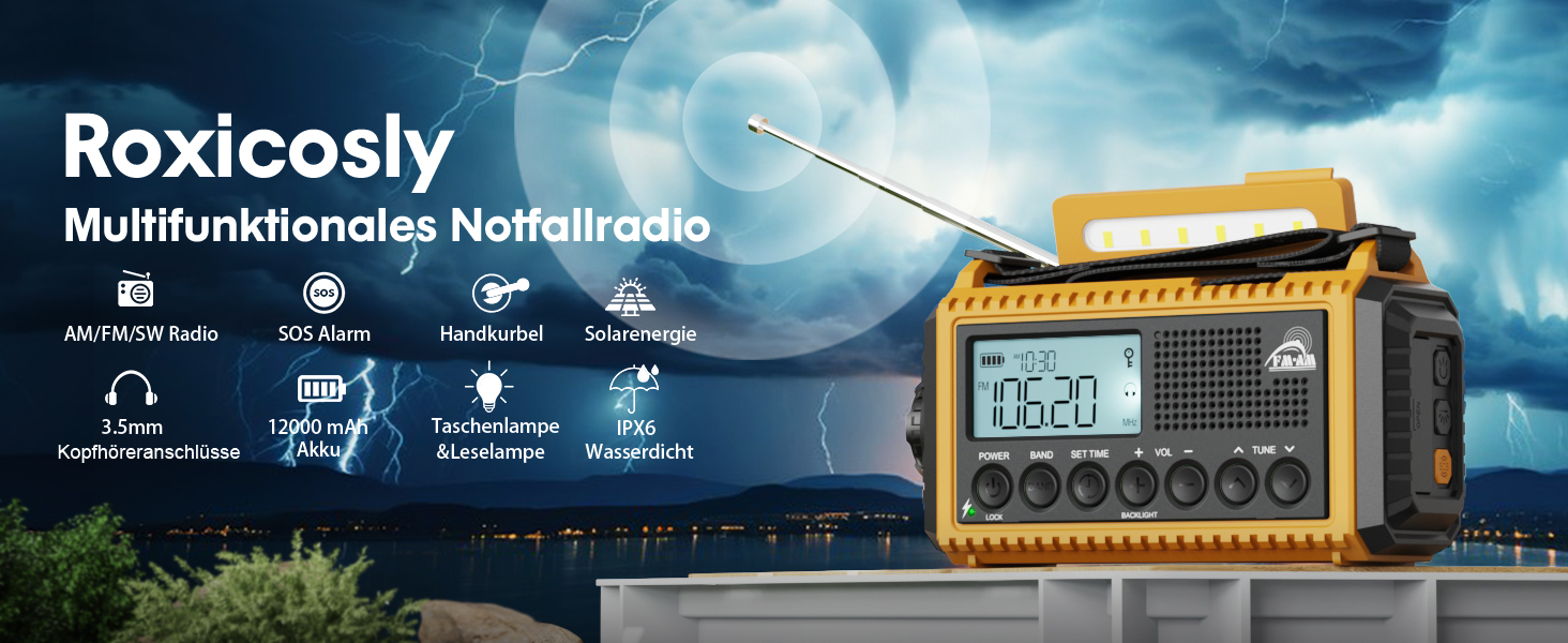 Радіоприймач Kurbelradio 12000mAh з сонячною панеллю та ручкою, AM/FM/SW, USB-зарядка, ліхтарик, SOS-сигнал, для кемпінгу та надзвичайних ситуацій, зелений