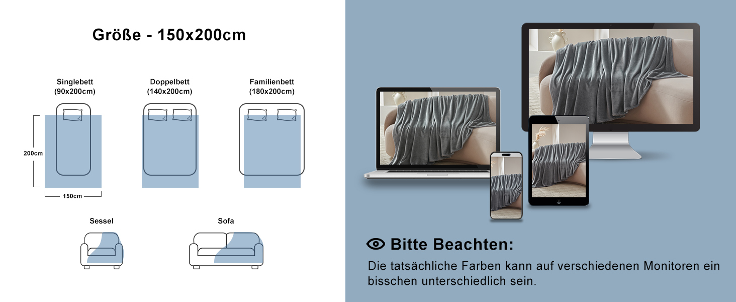 CozyLux Деки для дивану: м'яка флісова ковдра 150x200 см для всіх сезонів. Тепла, легка, для софи, ліжка, дивана. Сірий колір.