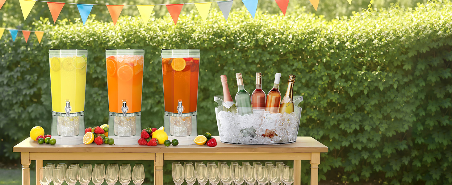 Охолоджувач для пляшок Lifewit 6,5L з лопаткою для льоду, пластиковий ведерко для шампанського (38 × 18 × 20cm), великий барний кулер з ручками для вина, пива, шампанського, напоїв, контейнер для фруктів та овочів