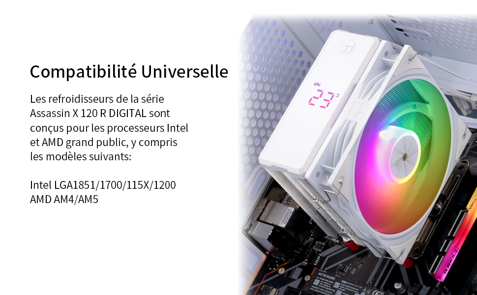 Кулер для процесора TR Assassin X 120R Digital ARGB White - 4 теплові трубки, цифровий дисплей, тихий 120 мм вентилятор PWM, для AM4/AM5, Intel