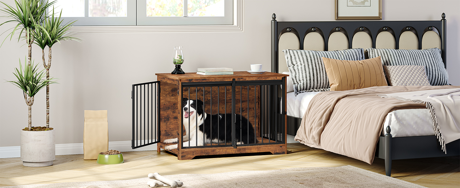 Клітка для собак Hzuaneri, 100 см, з розсувними дверима, дерев'яна, для дому, 100 x 60 x 68 см, вінтажний колір