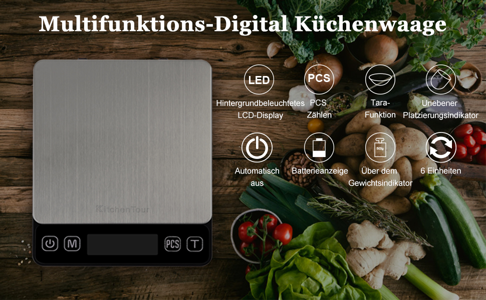 Кухонні ваги KitchenTour Digitale - прецизійна вага 500г/0.01г з LCD дисплеєм (батарейки в комплекті)
