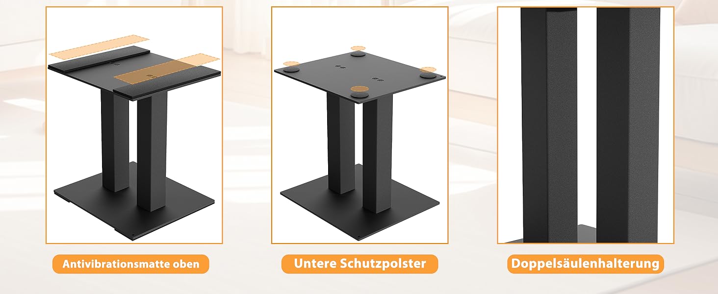 Підставка для аудіо колонки настільна, 25 см, метал, чорна, пара, з антиковзкими гумовими смужками, 21 x 24 x 25 см