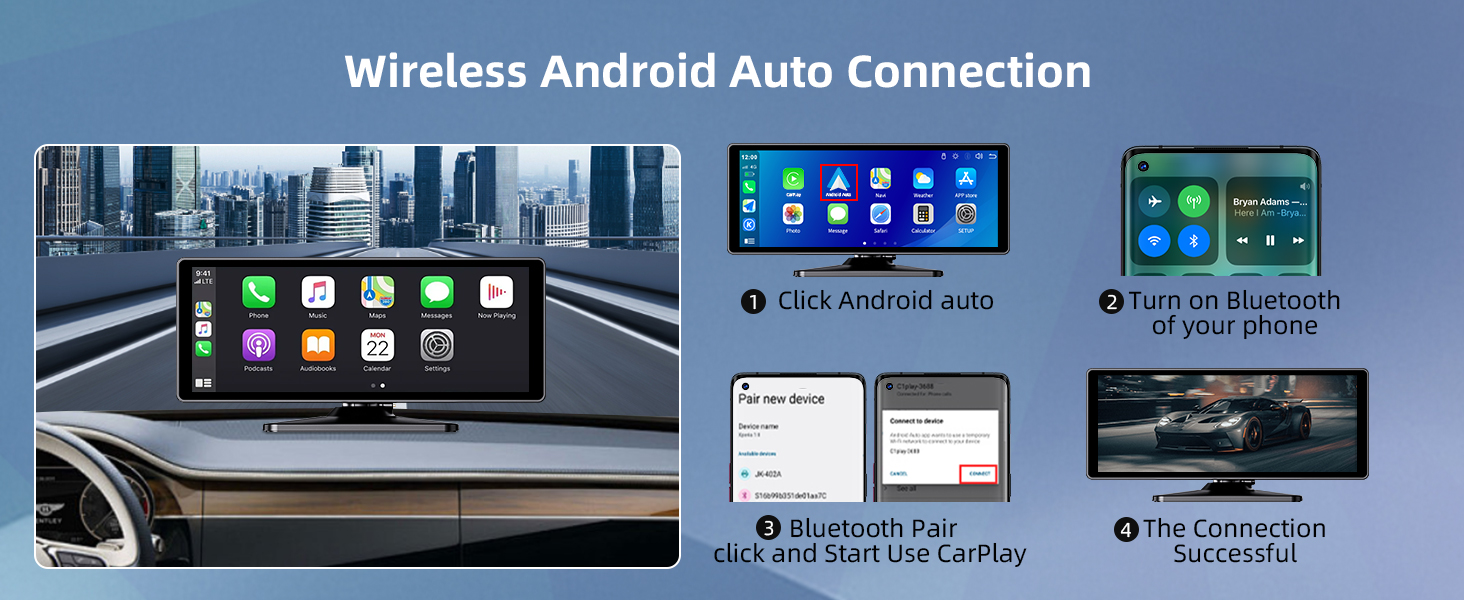 10.26-дюймовий бездротовий дисплей CarPlay/Android Auto для авто з 4K відеореєстратором, 1080P камерою заднього виду, GPS, Bluetooth, FM, 64 ГБ, підтримка Siri/Google Assistant, Mirror Link