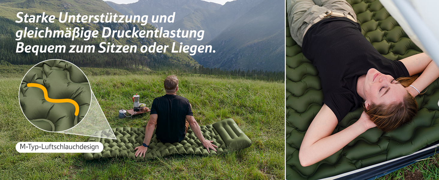 Килимок для кемпінгу Naturehike, Ultraleichte, Надувний, з інтегрованим насосом, для велосипедних походів та наметів, односпальний (з надувним мішком для зберігання, двоспальний)