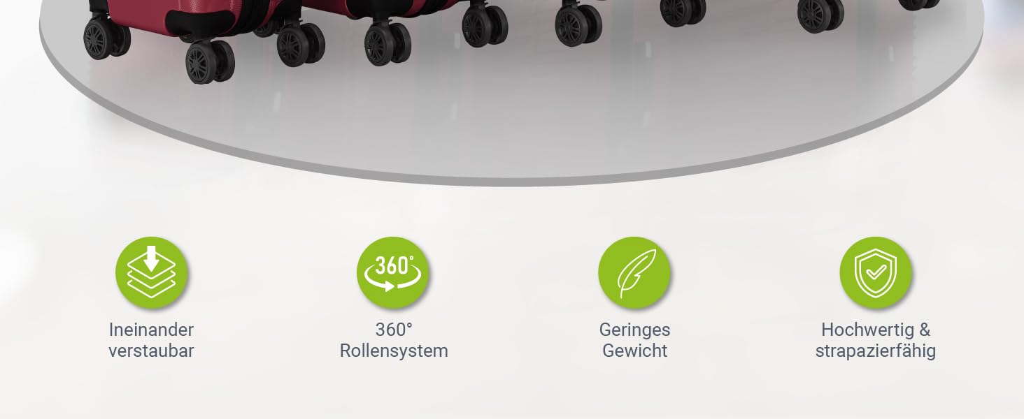 Набір валіз Juskys® Hartschale 4 шт. з кодовим замком, тихі колеса 360°, телескопічна ручка, легкі - червоний колір