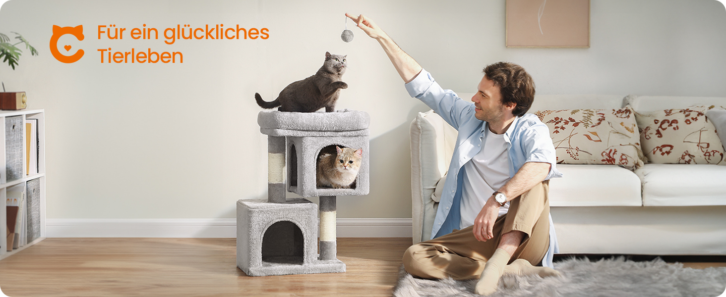 Драбина-кіготь Feandrea для котів, 67 см, будиночок для кошенят до 3 кг, велика платформа, сизалова колонка, сірий колір, PCT611W01