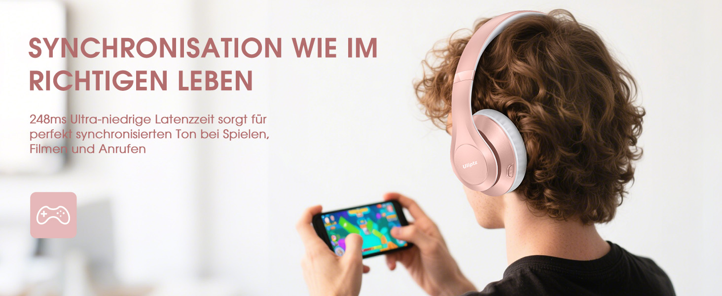 Бездротові навушники Uliptz Over-Ear Bluetooth з 65 годинами роботи, 6 EQ-режимів, HiFi стерео, складні, для подорожей/офісу/телефону/ПК (Рожеве золото)