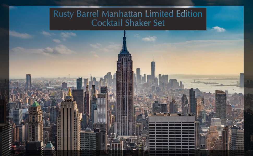 Набір для коктейлів Rusty Barrel Manhattan – шейкер з нержавіючої сталі, дерев'яний мадлер, барне сито, джигер, дозатор, ложка та книга рецептів у подарунковій коробці
