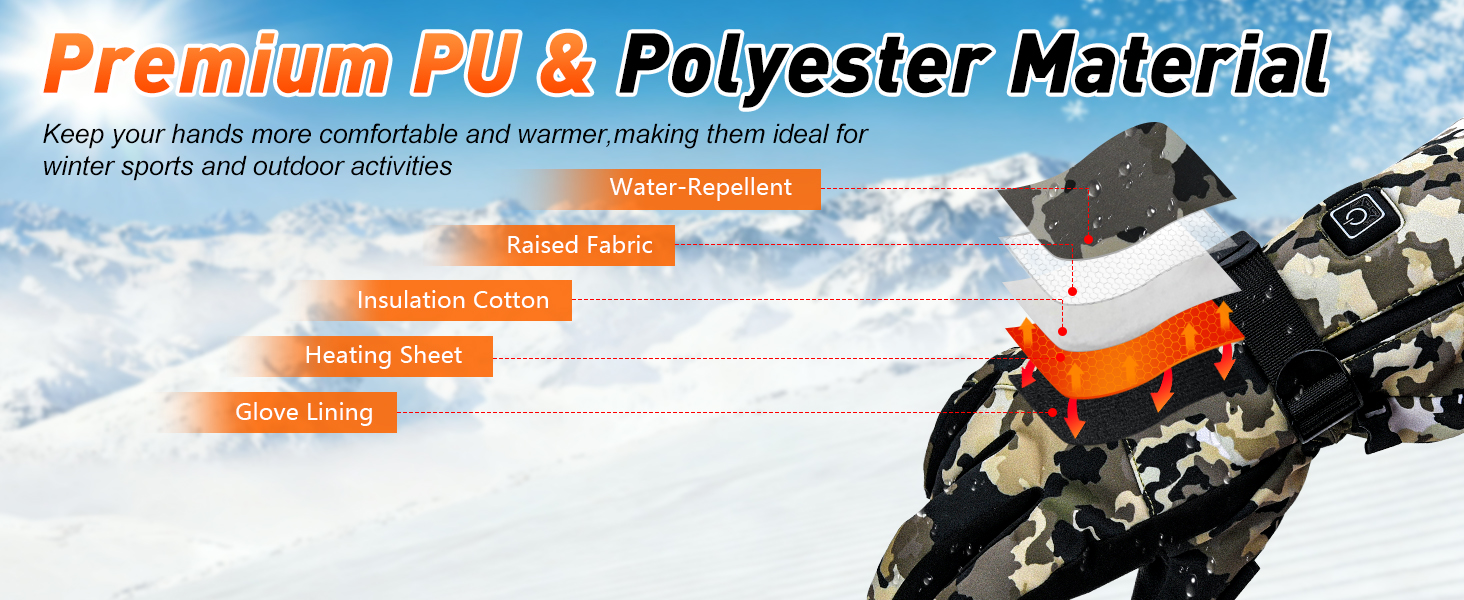 Греючі рукавиці для чоловіків та жінок, 7.4V 3000mAh, акумулятор, сенсорний екран, для катання на лижах, кемпінгу, їзди на велосипеді, 3 рівні нагріву