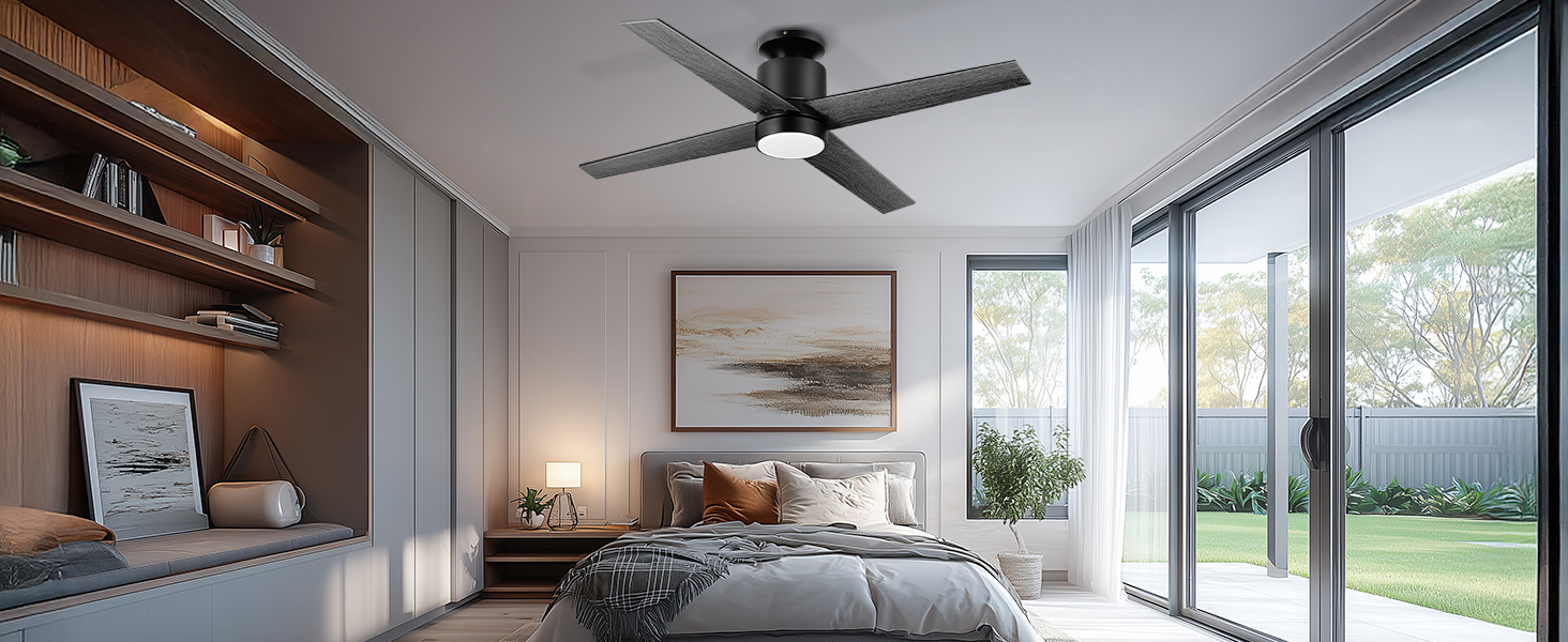 Стеляний вентилятор Ohniyou з підсвіткою та пультом керування – 96,5 см (38 дюймів). Тихий, регульований, для спальні, тераси, внутрішнього/зовнішнього використання (Чорний, сучасний)