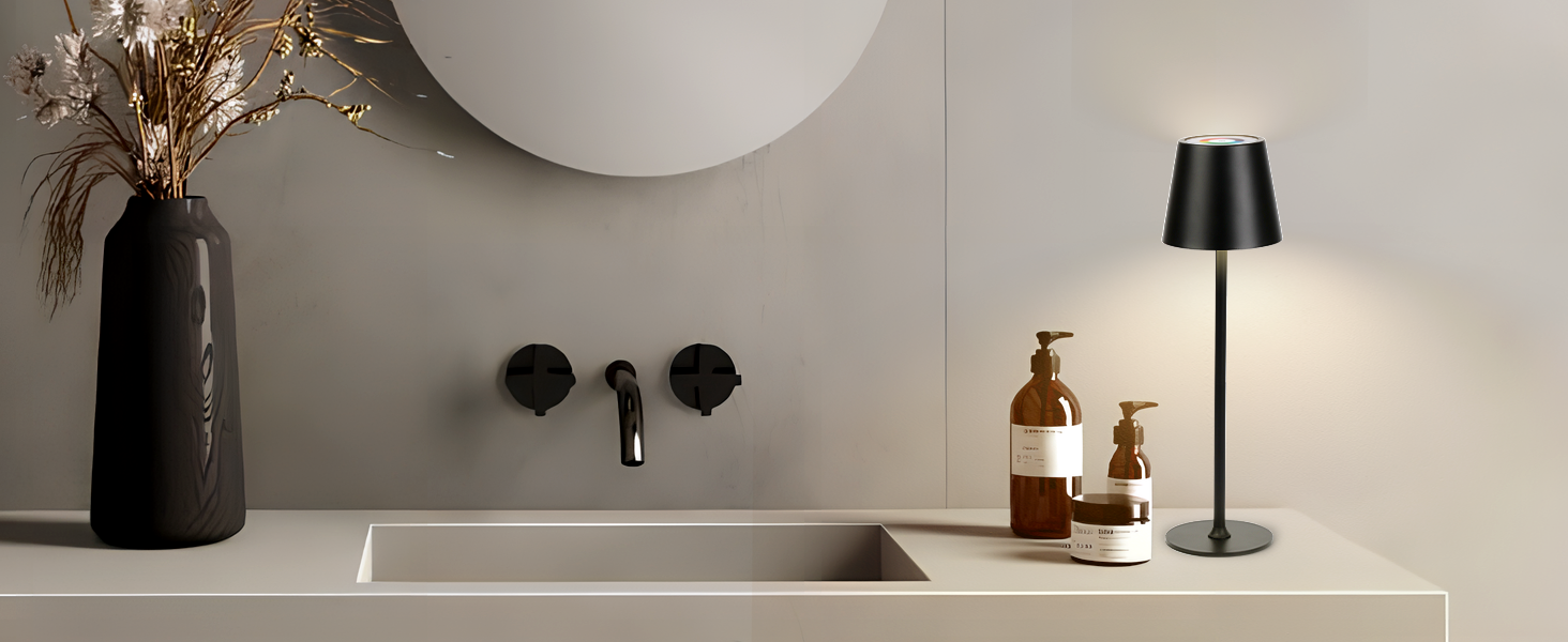 Бездротові LED-лампи настільні, перезаряджаються, 2 шт., 3000K, RGB, USB-C, 5500mAh, вологостійкі, чорні