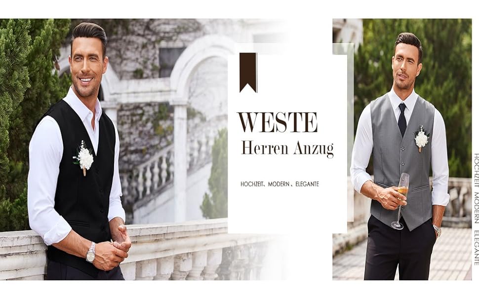 Чоловічий піджак-жилет Business Weste Slim Fit, чорний/сірий, великі розміри, V-подібний виріз, для офісу та роботи