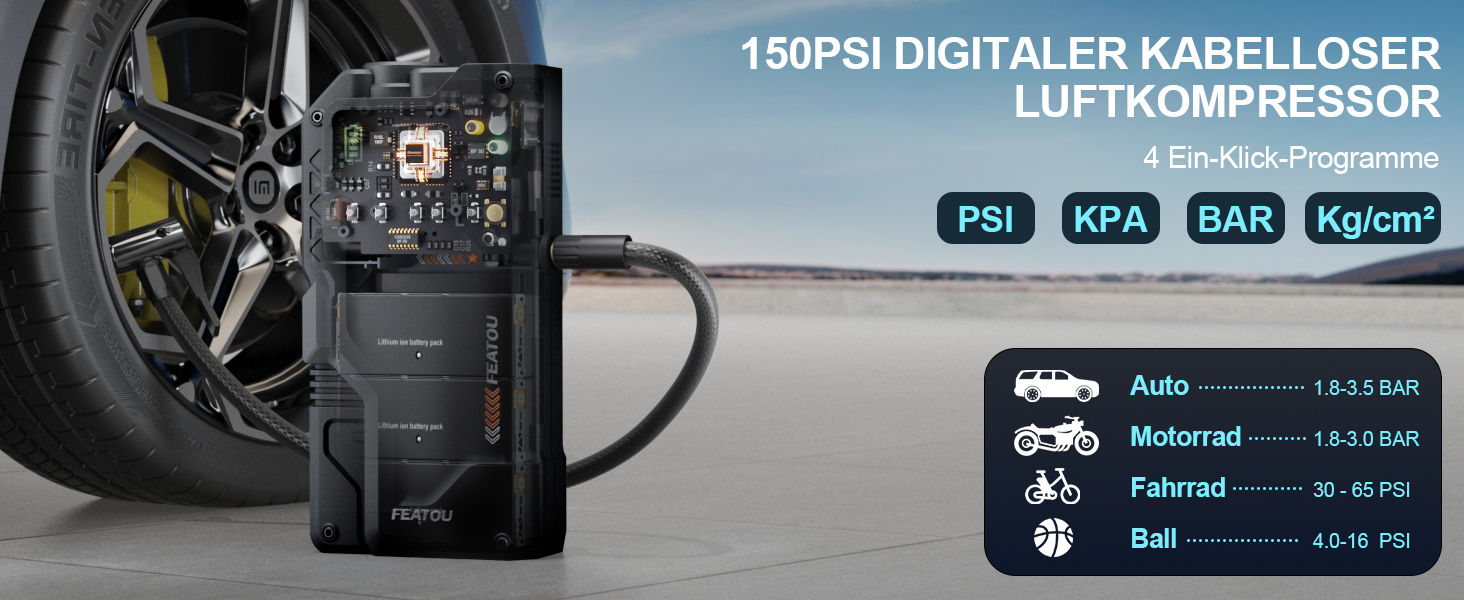 Powerbank для автомобіля Starthilfe з компресором 150PSI, 6000A, 12V, для бензинових та дизельних авто (до 10л), QC3.0, LCD, ліхтарик