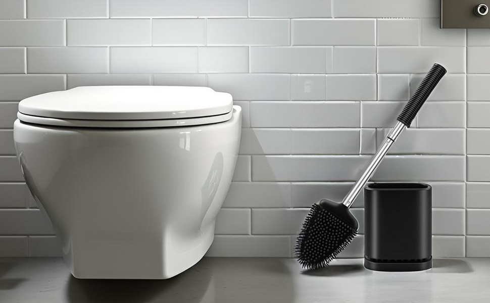 Набір для туалету: щітка для унітазу з тримачем, нержавіюча сталь та силікон, чорний