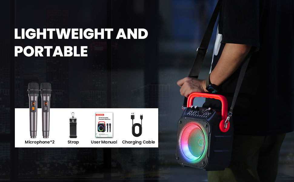 Wowstar Караоке Машина з 2 Бездротові Мікрофони, Портативна Bluetooth Колонка з Світловим Ефектом, Підтримка TF/USB, FM, Запис, AUX, TWS для Вечірок, Дня Народження (Червона)