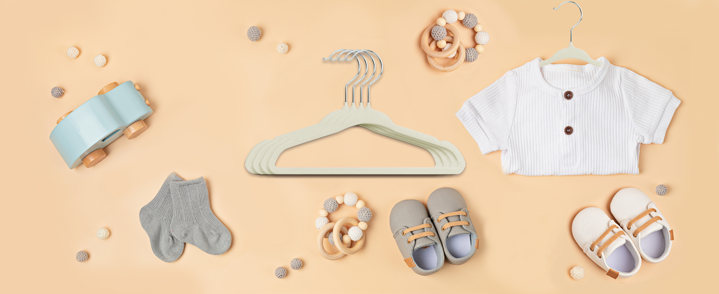 Плечики для дитячого одягу ManGotree з велюру, 30 шт. з обертовим гачком, плечики для дітей та дитячого одягу, бежеві